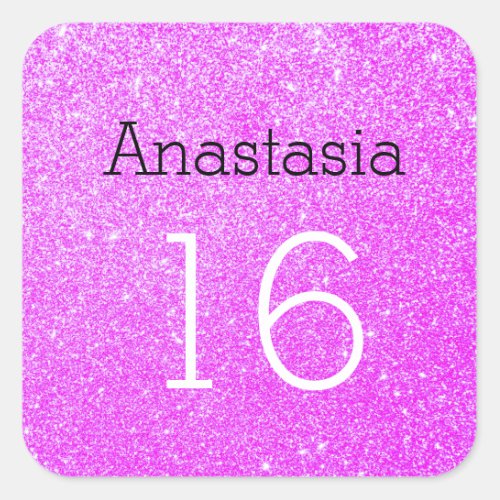 Sweet 16 Name Age Black  Purple Glitter Sparkles Square Sticker