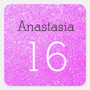 Sweet 16 Name Age Black & Purple Glitter Sparkles Square Sticker