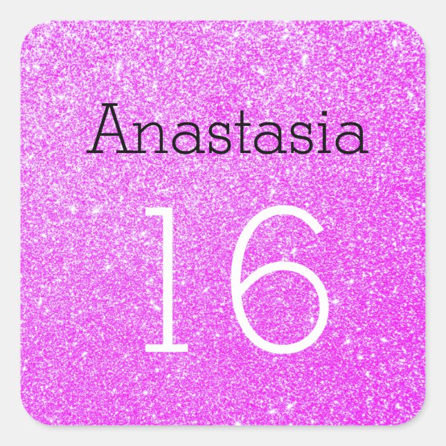 Sweet 16 Name Age Black & Purple Glitter Sparkles Square Sticker (Front)