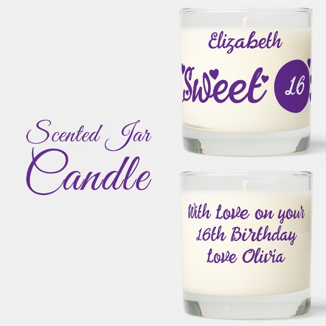 Sweet 16 name personalized 16th purple scented candle (Creator Uploaded)