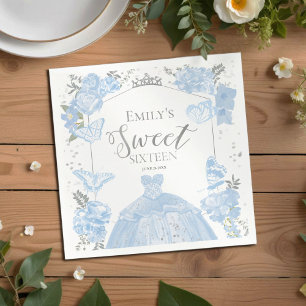 Sweet 16 Napkins Butterfly Dusty Blue Dress Floral