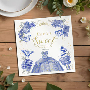 Sweet 16 Napkins Butterfly Royal Blue Dress Floral
