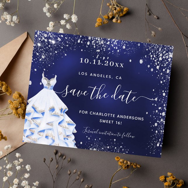 Sweet 16 navy blue dress budget save the date (Creator Uploaded)