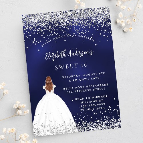 Sweet 16 navy blue glitter dress luxury invitation