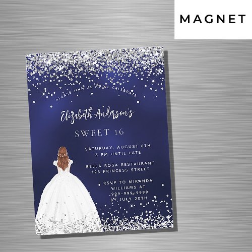 Sweet 16 navy blue glitter dress luxury magnetic invitation