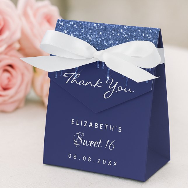 Sweet 16 navy blue glitter thank you favor boxes (Creator Uploaded)