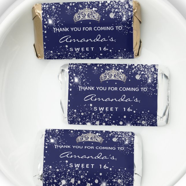 Sweet 16 navy blue glitter tiara thank you hershey's miniatures (Creator Uploaded)