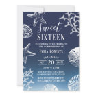 Sweet 16 Navy Blue Ombre Beach Starfish Seashells