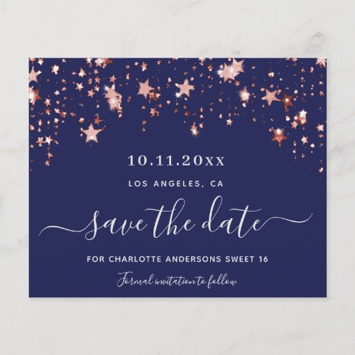 Sweet 16 navy blue rose budget Save the Date Flyer