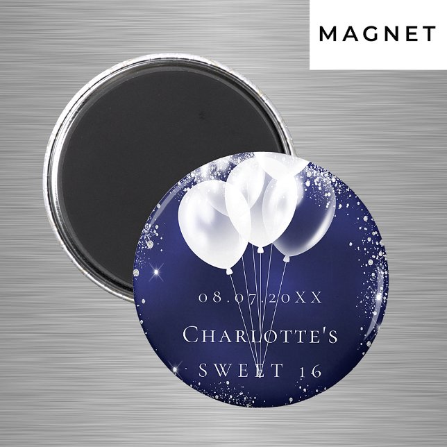 Sweet 16 navy blue silver balloons save the date magnet (Creator Uploaded)