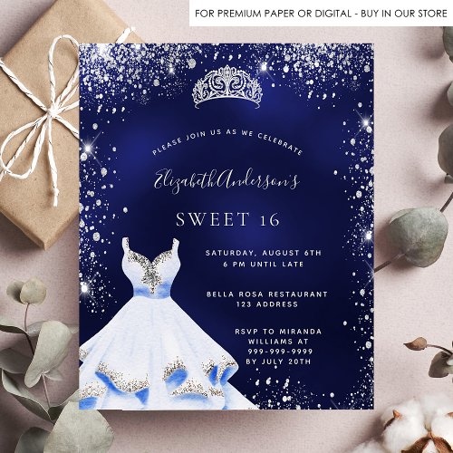 Sweet 16 navy blue silver dress tiara budget flyer