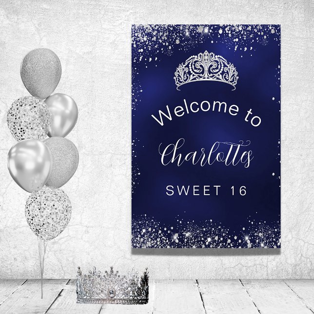 Sweet 16 navy blue silver glitter welcome foam board (Creator Uploaded)