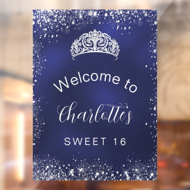 Sweet 16 navy blue silver glitter welcome window cling (Sheet 2)