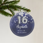 Sweet 16 navy blue silver stars glass ornament<br><div class="desc">A navy blue background color with faux silver stars. The blue color is uneven.  Add your name,  text.</div>