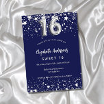 sweet 16 navy blue silver stars luxury invitation<br><div class="desc">A modern,  stylish and glamorous invitation for a Sweet 16,  16th birthday party.  A navy blue background,  decorated with faux silver stars. Personalize and add your name and party details.  Number 16 is written with a balloon style font.</div>