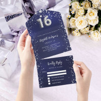 Sweet 16 navy blue silver stars rsvp