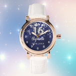 Sweet 16 navy blue silver stars watch<br><div class="desc">A Sweet 16 gift. A navy blue background color with faux silver stars. The blue color is uneven.  Add a name,  date.</div>