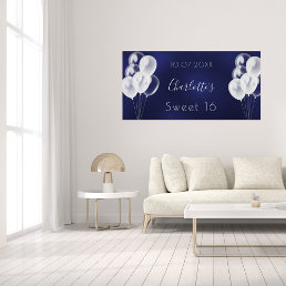 Sweet 16 navy blue white balloons party poster