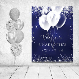 Sweet 16 navy blue white balloons welcome poster