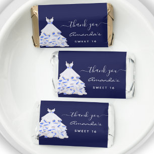 Sweet 16 navy blue white dress thank you hershey's miniatures