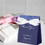 Sweet 16 navy blue white glitter thank you favor boxes<br><div class="desc">A navy blue background color. Decorated with blue glitter drips paint dripping look.  Personalize and add a name,  age and date.  Modern hand lettered style script.</div>