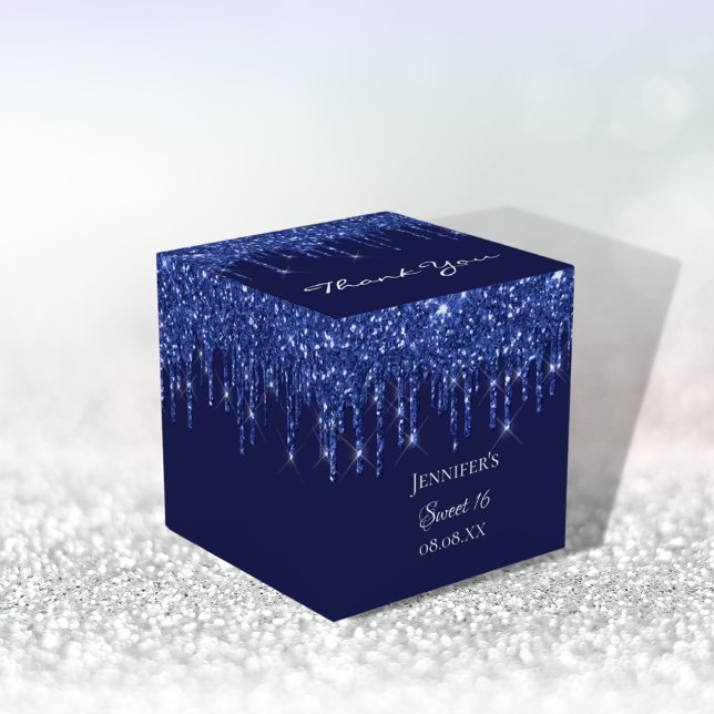 Sweet 16 navy blue white glitter thank you favor boxes (Creator Uploaded)