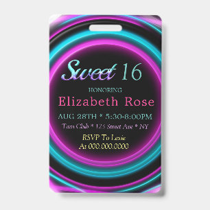 Sweet 16 Neon Birthday Party Badge