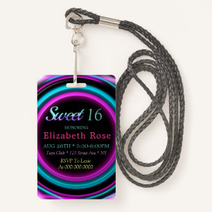 Sweet 16 Neon Birthday Party Badge
