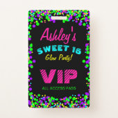 Sweet 16 Neon Glow Birthday Invitation VIP Pass Badge (Front)