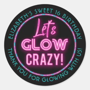 Sweet 16 Neon Glow Birthday Party Classic Round Sticker