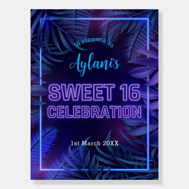 Sweet 16 Neon Glow Birthday Party Welcome Foam Board (Front)
