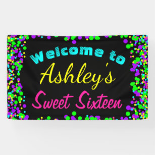 Sweet 16 Neon Glow Confetti Birthday Party Banner