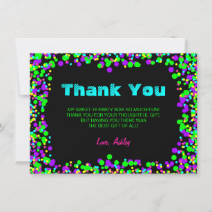 Sweet 16 Neon Glow Confetti Thank You Card
