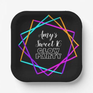 Sweet 16 Neon Glow In The Dark Bars Birthday Paper Plates