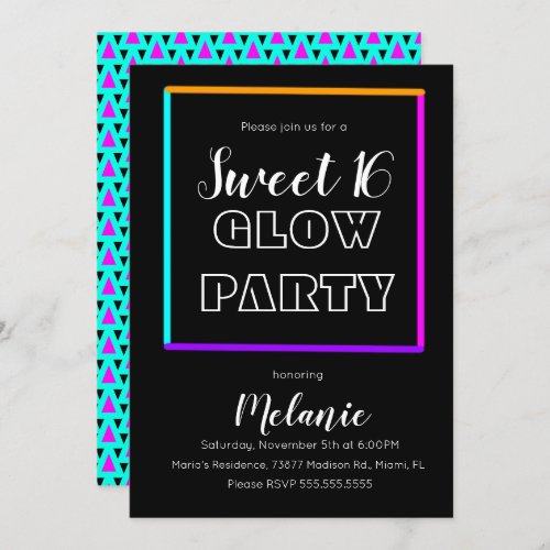 Sweet 16 Neon Glow In The Dark Beam Fun Party Invitation