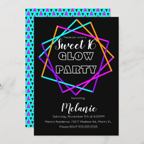 Sweet 16 Neon Glow In The Dark Multi Laser Invitation