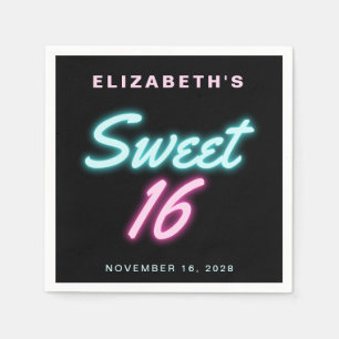 Sweet 16 Neon Lights Birthday Party Napkins