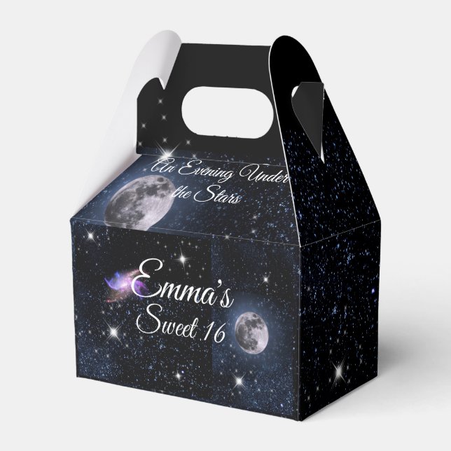 Sweet 16 Night Sky Under the Stars Full Moon Favor Boxes (Front Side)