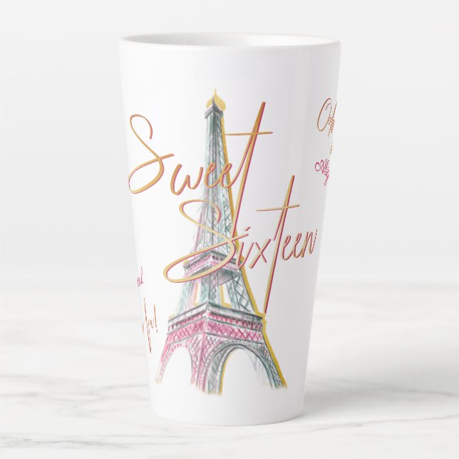 Sweet 16 Ooh La La Paris Eiffel Tower Personalized Latte Mug (Front)
