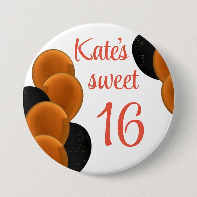 Sweet 16 Orange Black Simple Button (Front)
