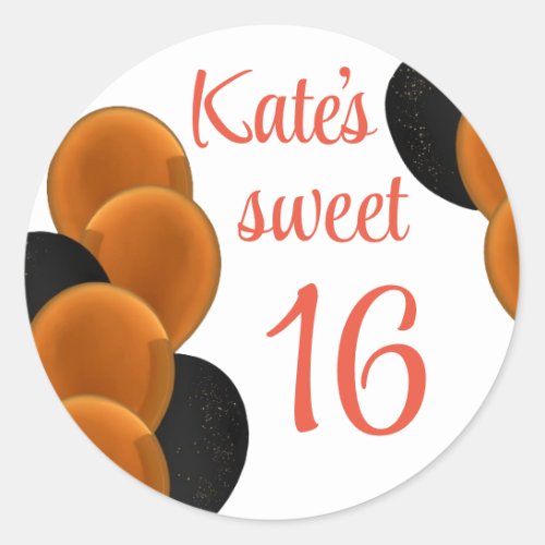 Sweet 16 Orange Black Simple Classic Round Sticker