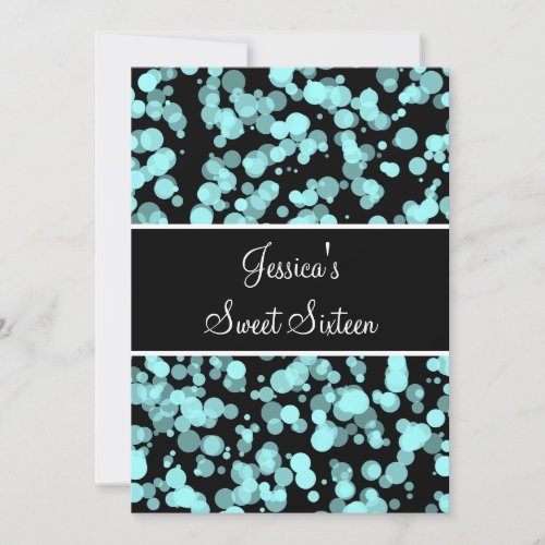 Sweet 16 Pale Teal Bubbles Black  White Invitation