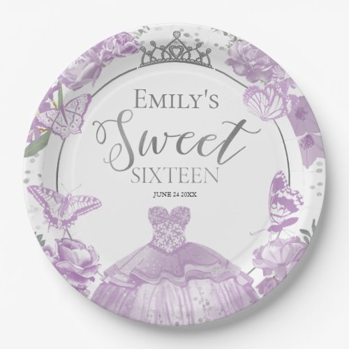 Sweet 16 Paper Plates Butterfly Lavender Dress