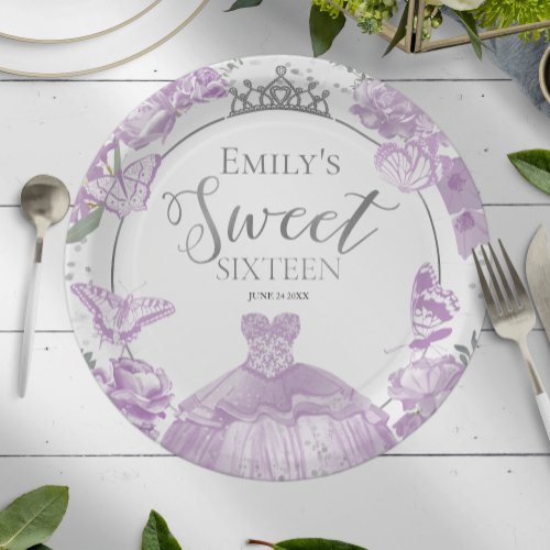 Sweet 16 Paper Plates Butterfly Lavender Dress