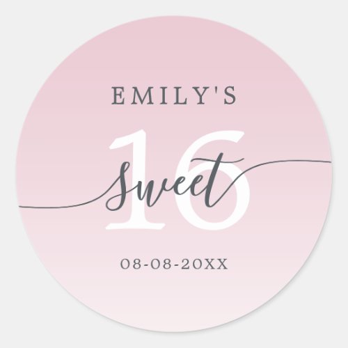 Sweet 16 Parfait Pink Ombre Custom Name Date  Classic Round Sticker