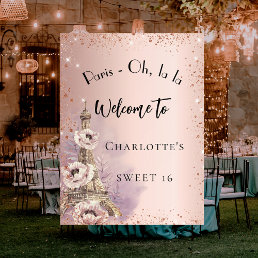 Sweet 16 Paris eiffel tower rose gold welcome Poster