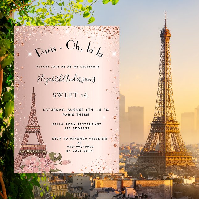 Sweet 16 Paris rose gold Eiffel tower luxuy Invitation (Creator Uploaded)
