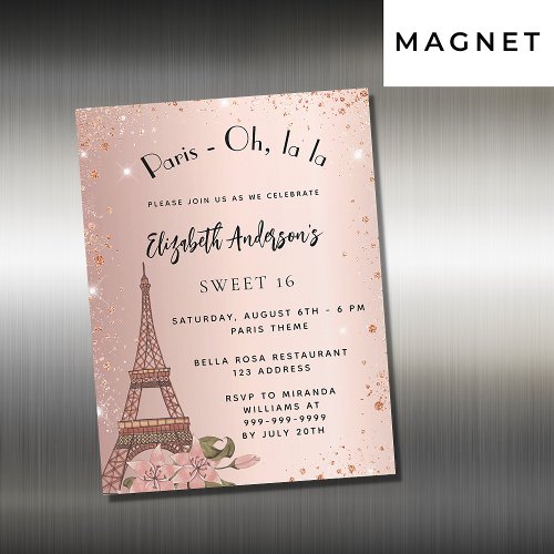 Sweet 16 Paris rose gold Eiffel tower luxuy Magnetic Invitation