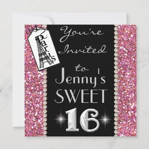 SWEET 16 Paris THEME Party Invitation with BLING