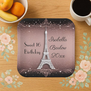 Sweet 16 Parisian Night Ombre Silver Eiffel Tower Paper Plates